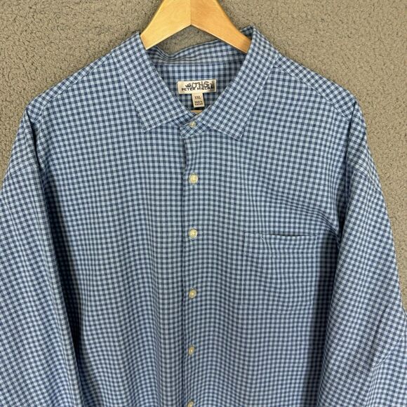 Peter Millar Shirt Men's XXL Blue Check Long Sleeve Button Up Polyester Casual - Picture 2 of 7